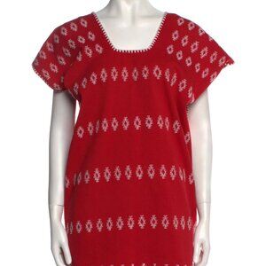Pippa Holt Red Cotton Mini Shift Dress with White Embroidery One Size